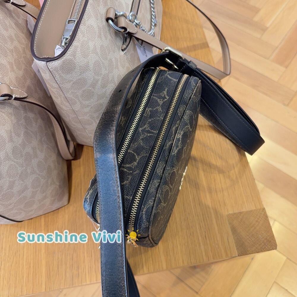 NWT Coach Carey Crossbody Bag Signature Canvas Leather Charms CEK68 Gold Brown - Picture 7 of 10